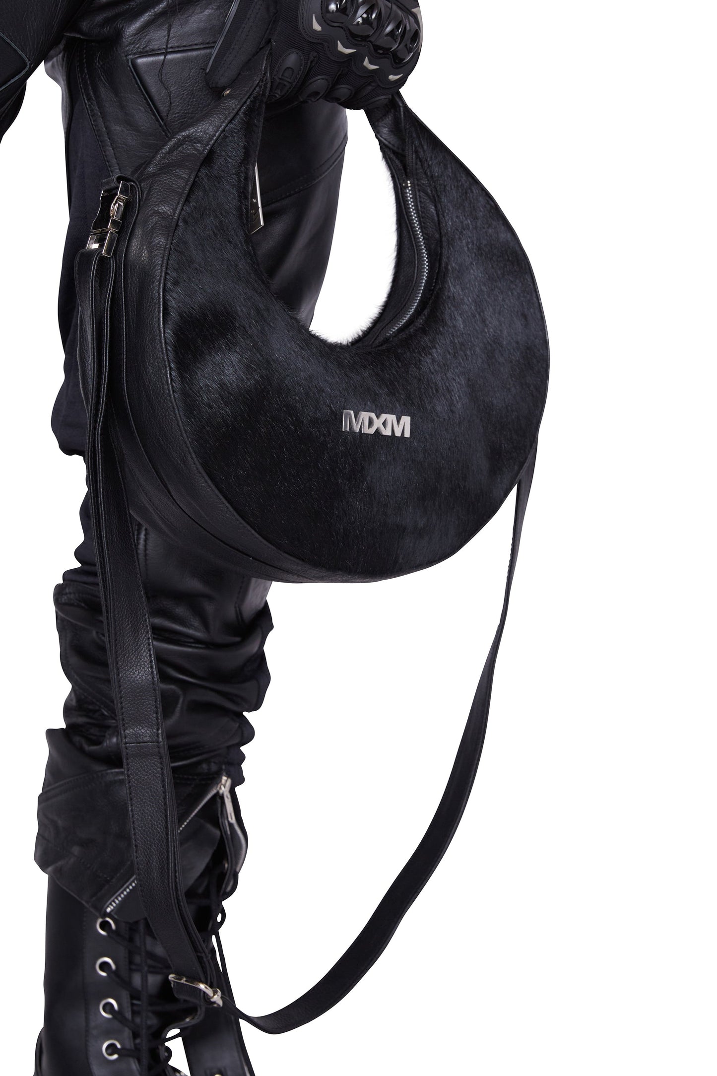 Bolso de media luna con pelo de poni