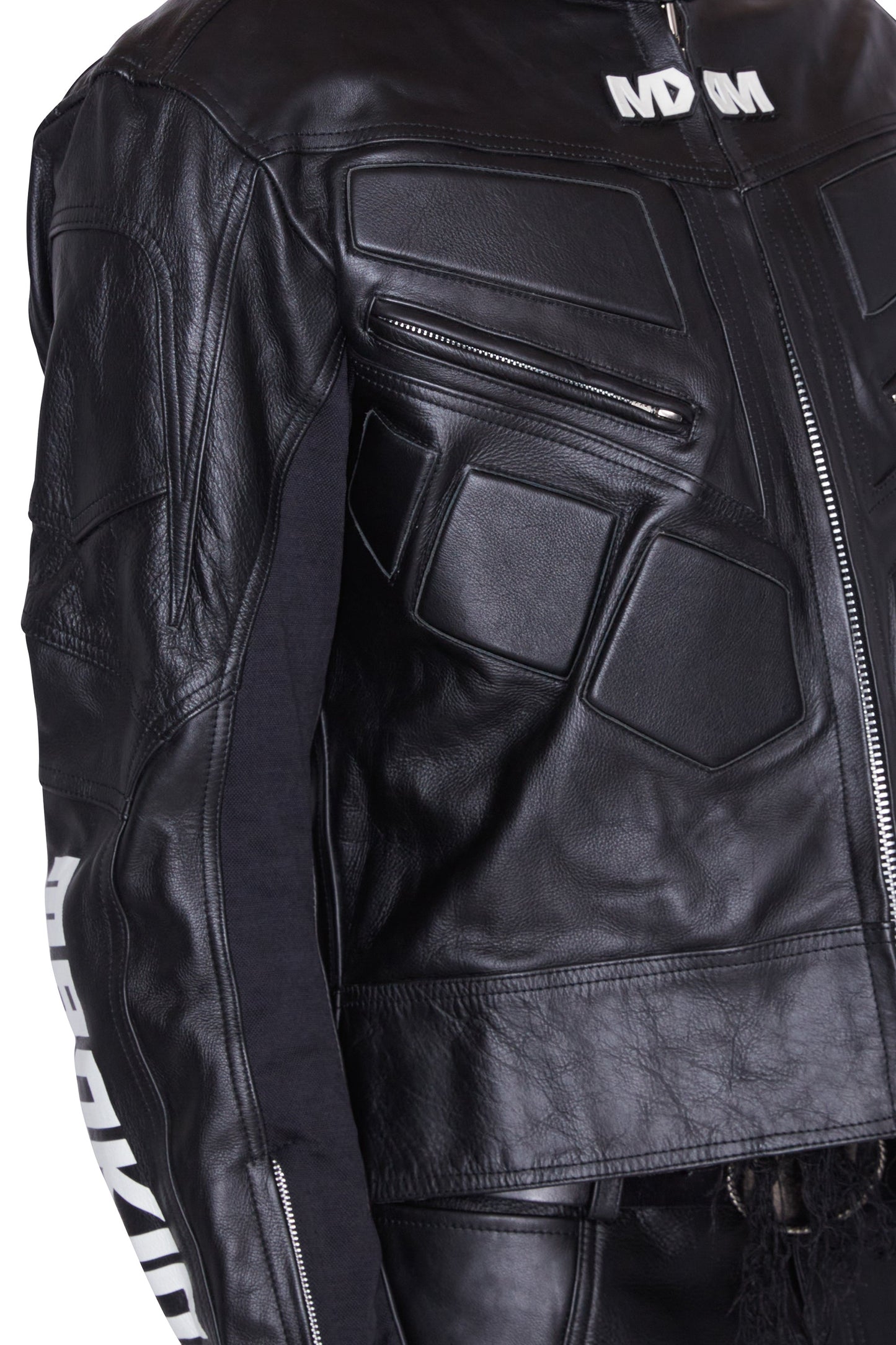 Chaqueta de cuero para motociclista (negra)
