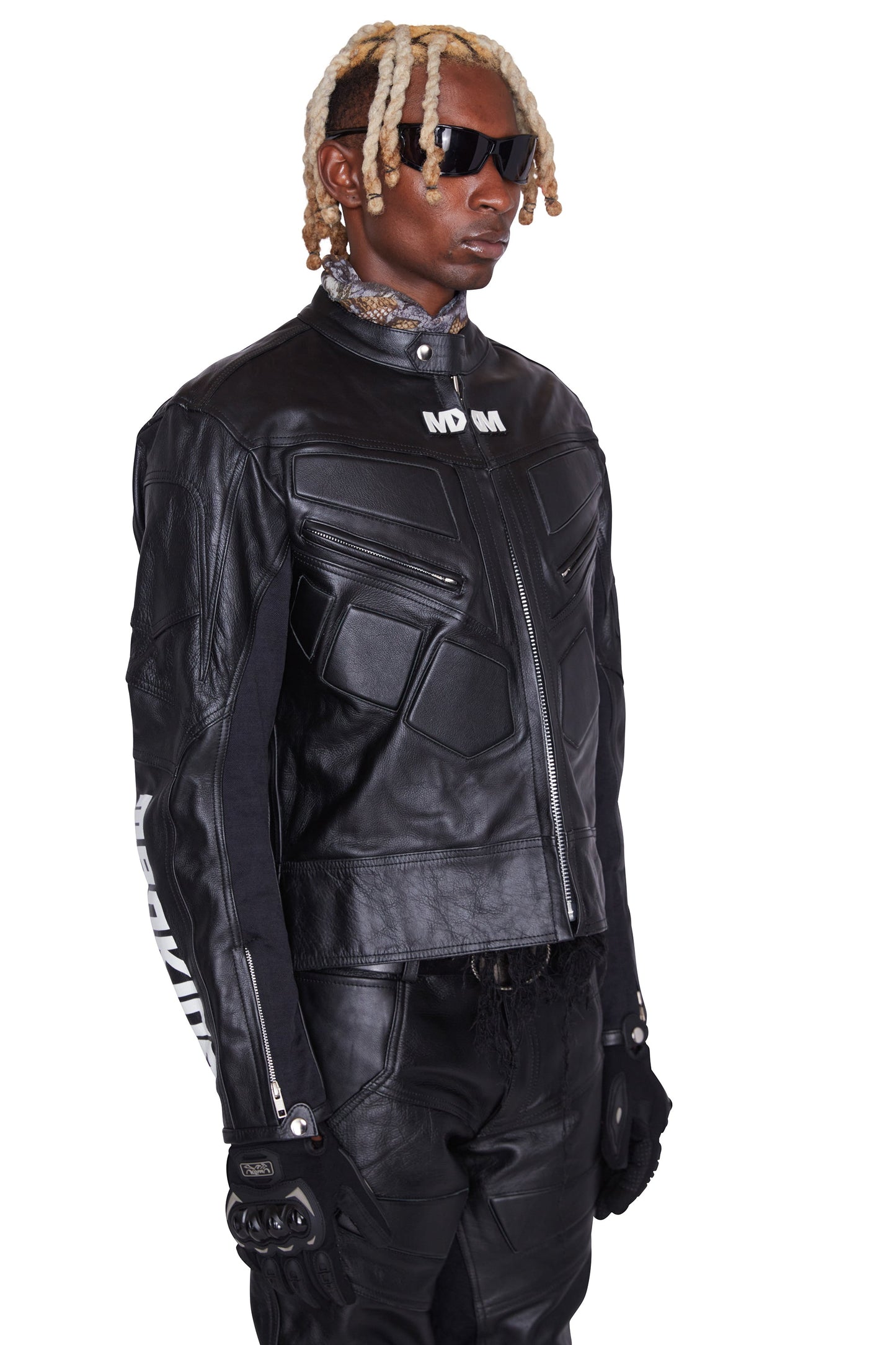 Chaqueta de cuero para motociclista (negra)