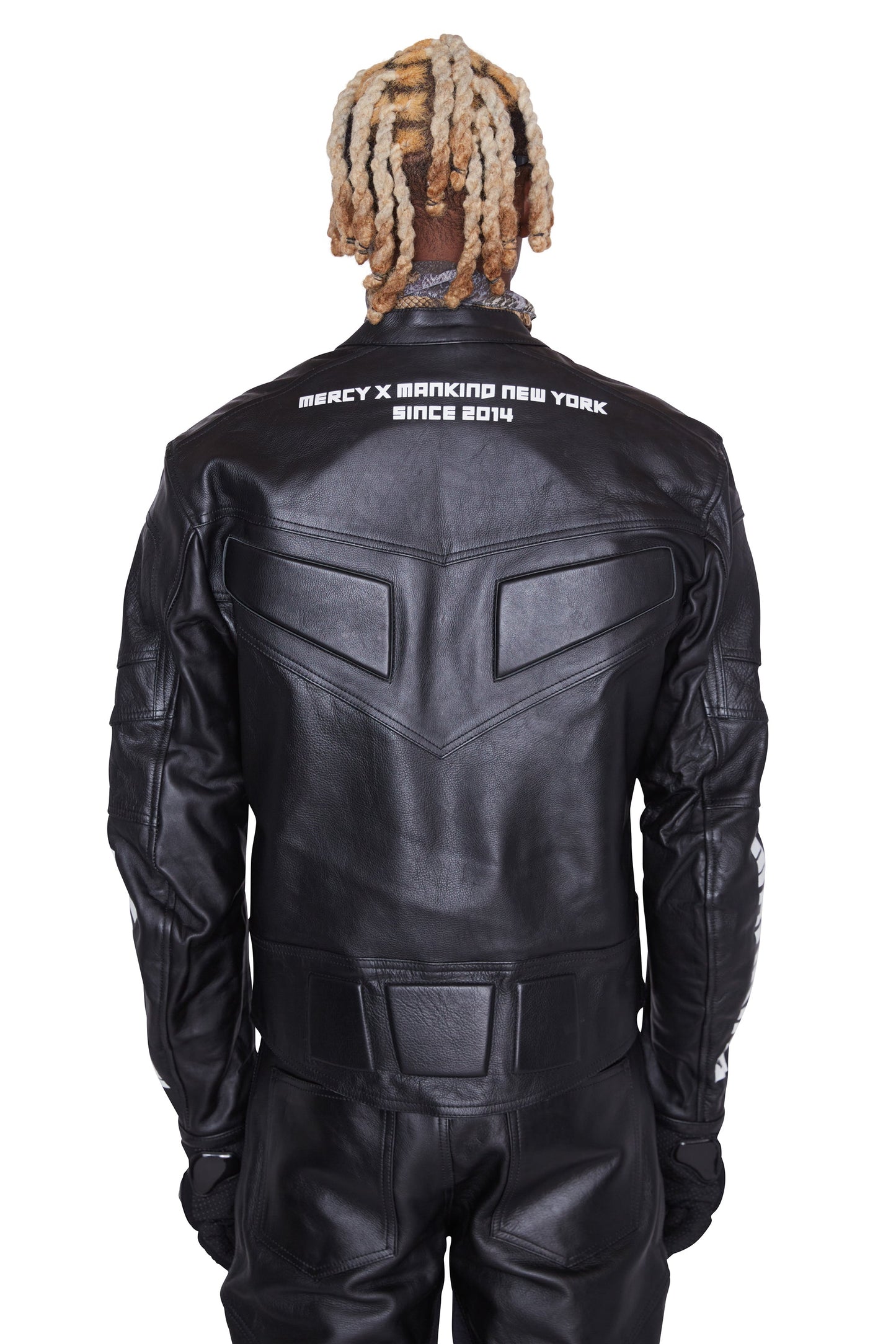 Chaqueta de cuero para motociclista (negra)