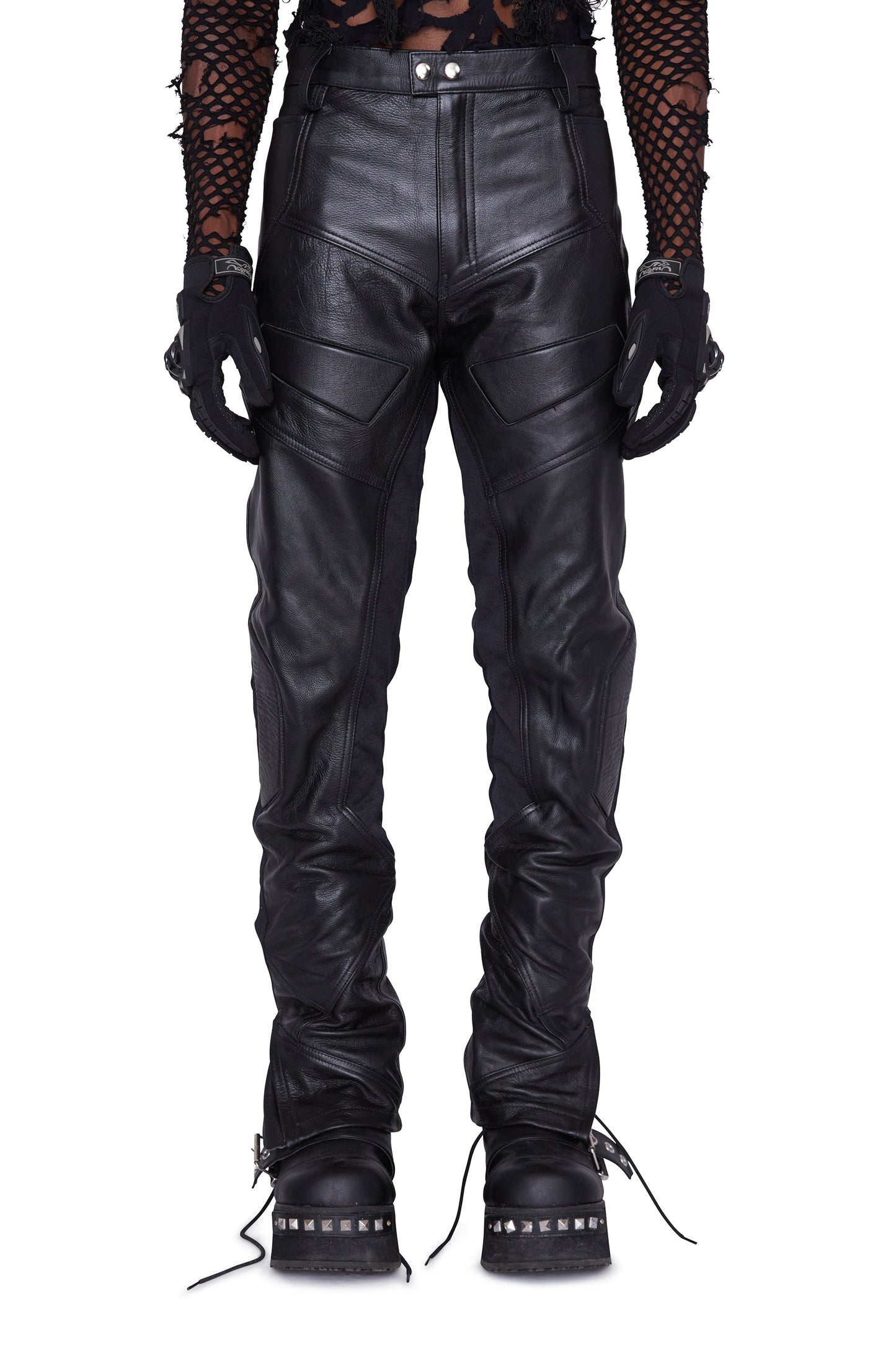 Pantalón de cuero para motociclista (negro)