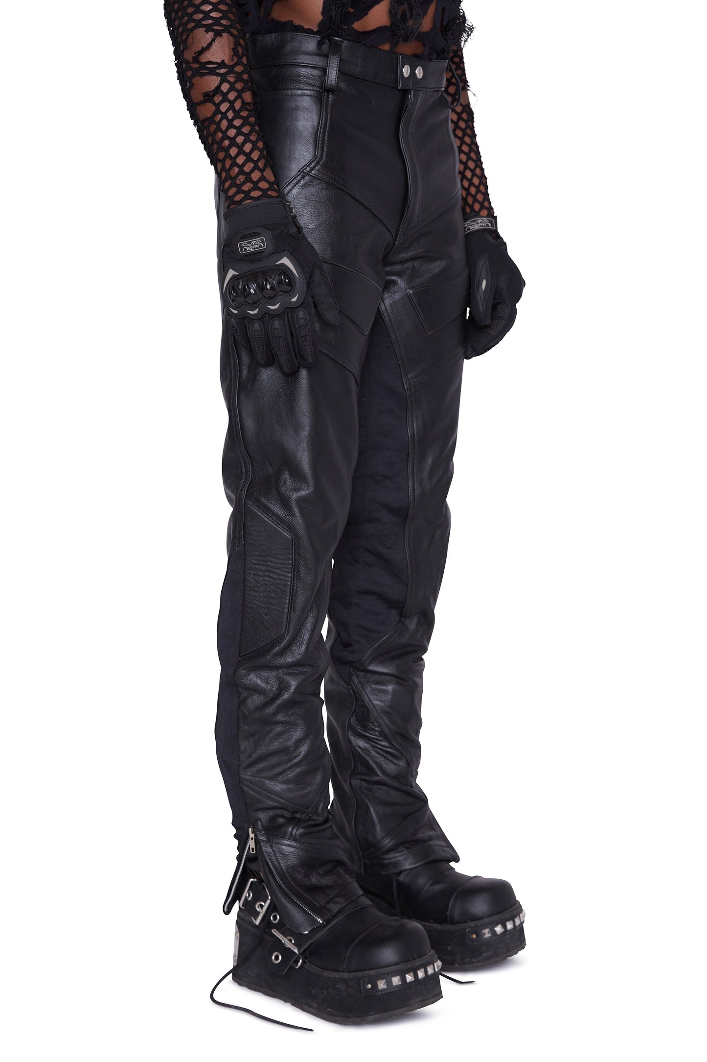 Pantalón de cuero para motociclista (negro)