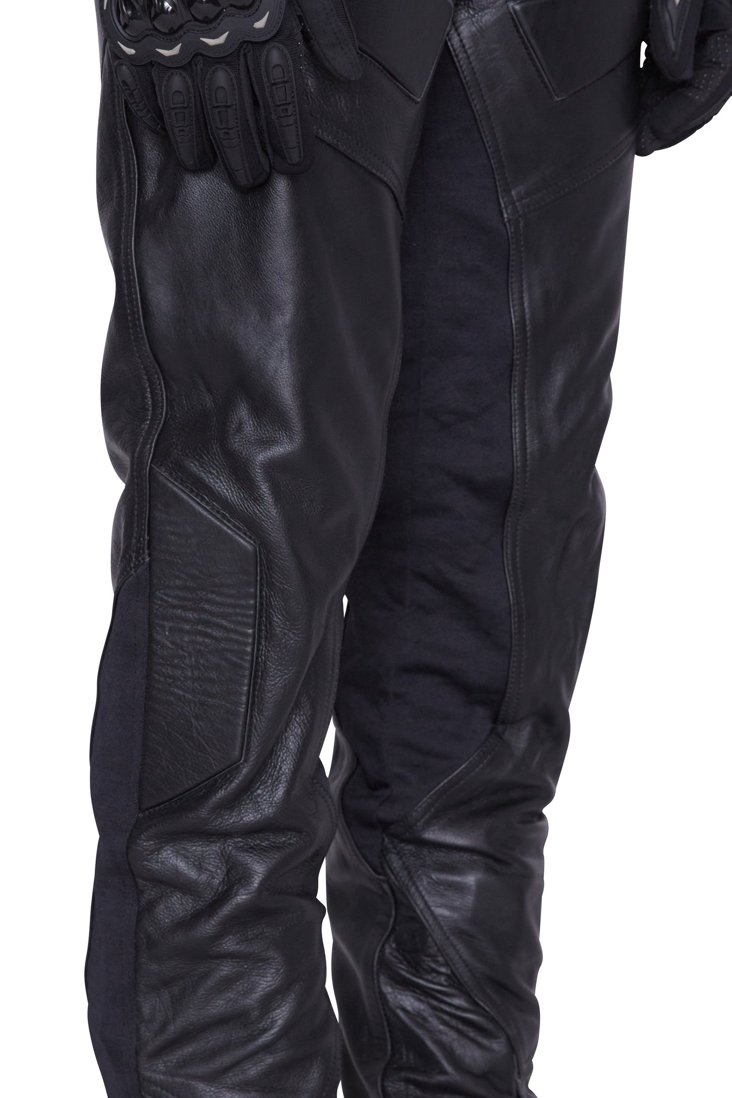 Pantalón de cuero para motociclista (negro)