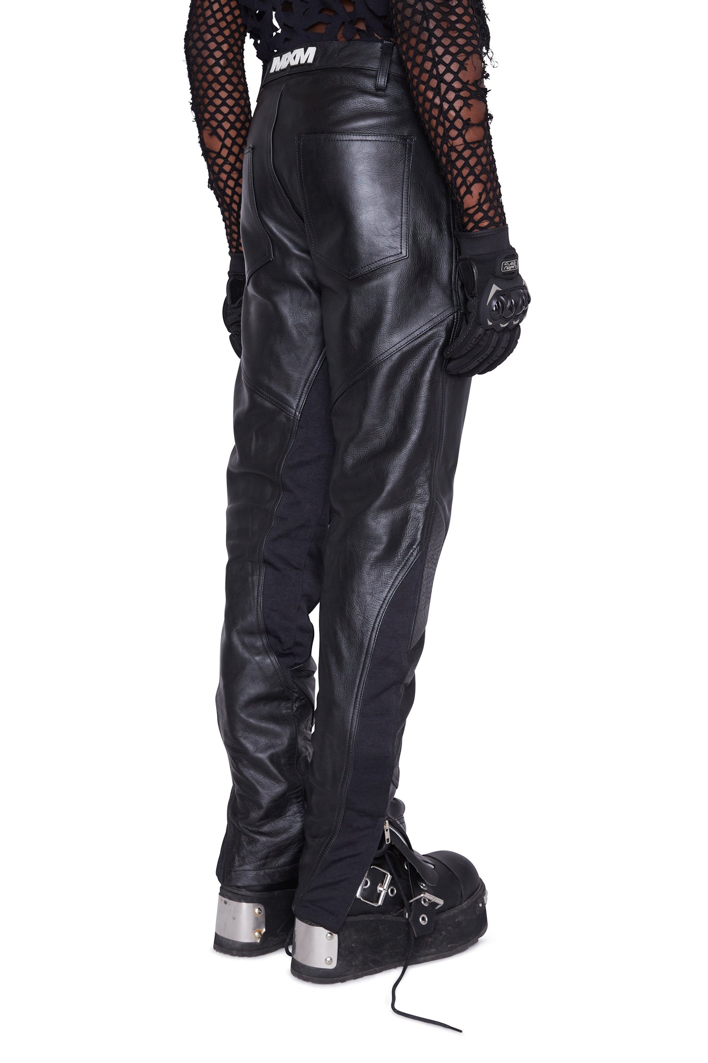 Pantalón de cuero para motociclista (negro)