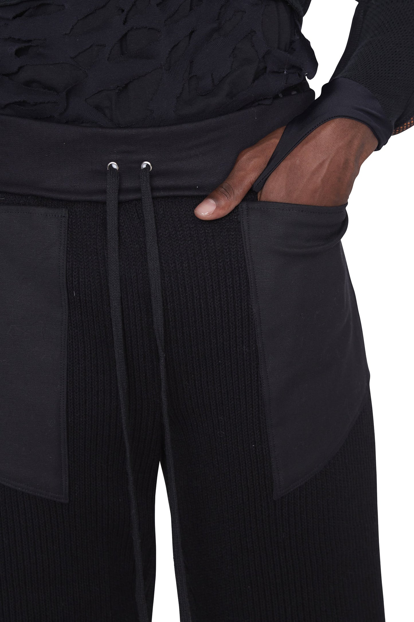 Pantalones cortos con paneles de lona acanalada (negro)