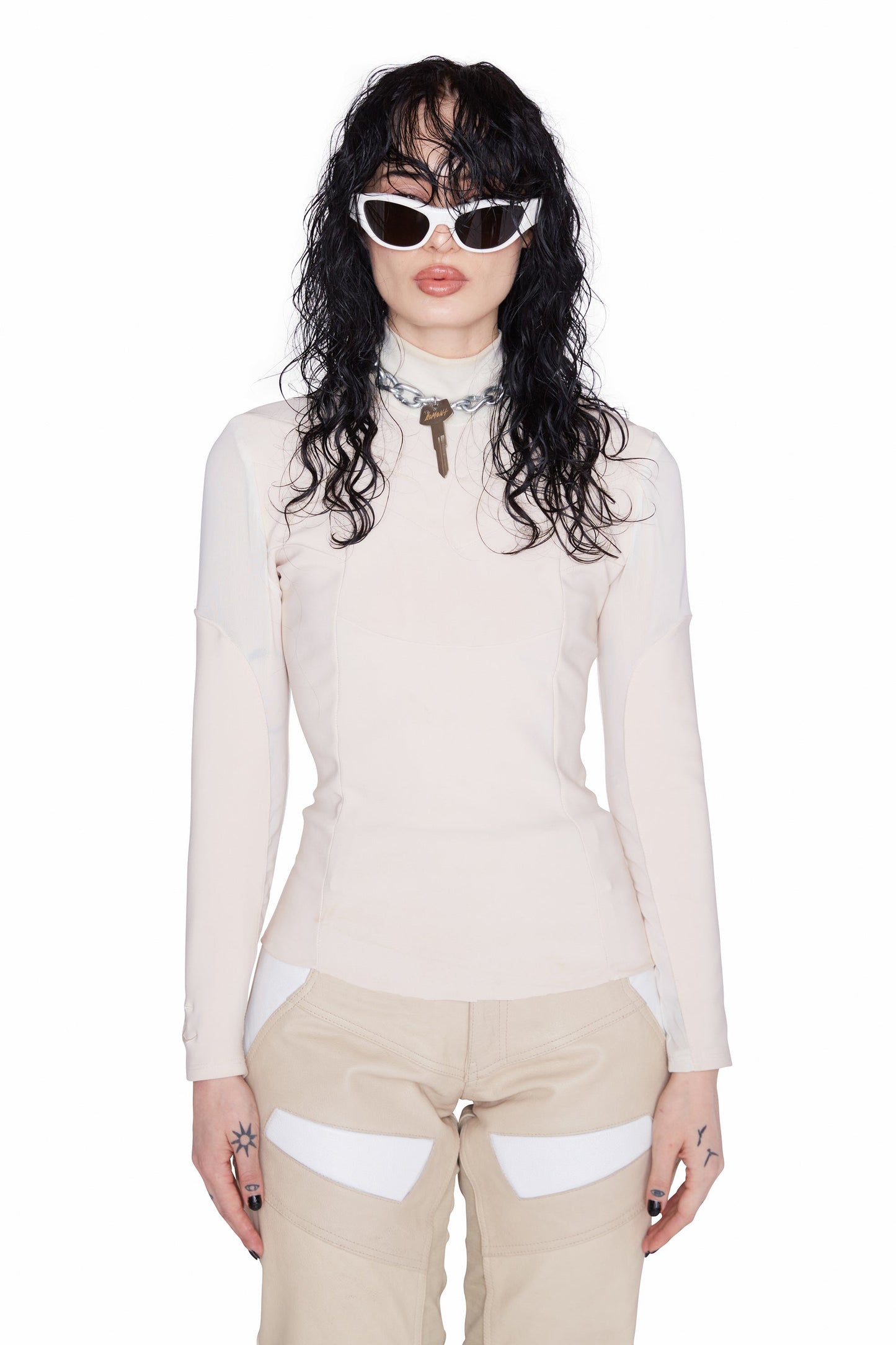 Camisa de malla para motociclista para mujer (color marfil)