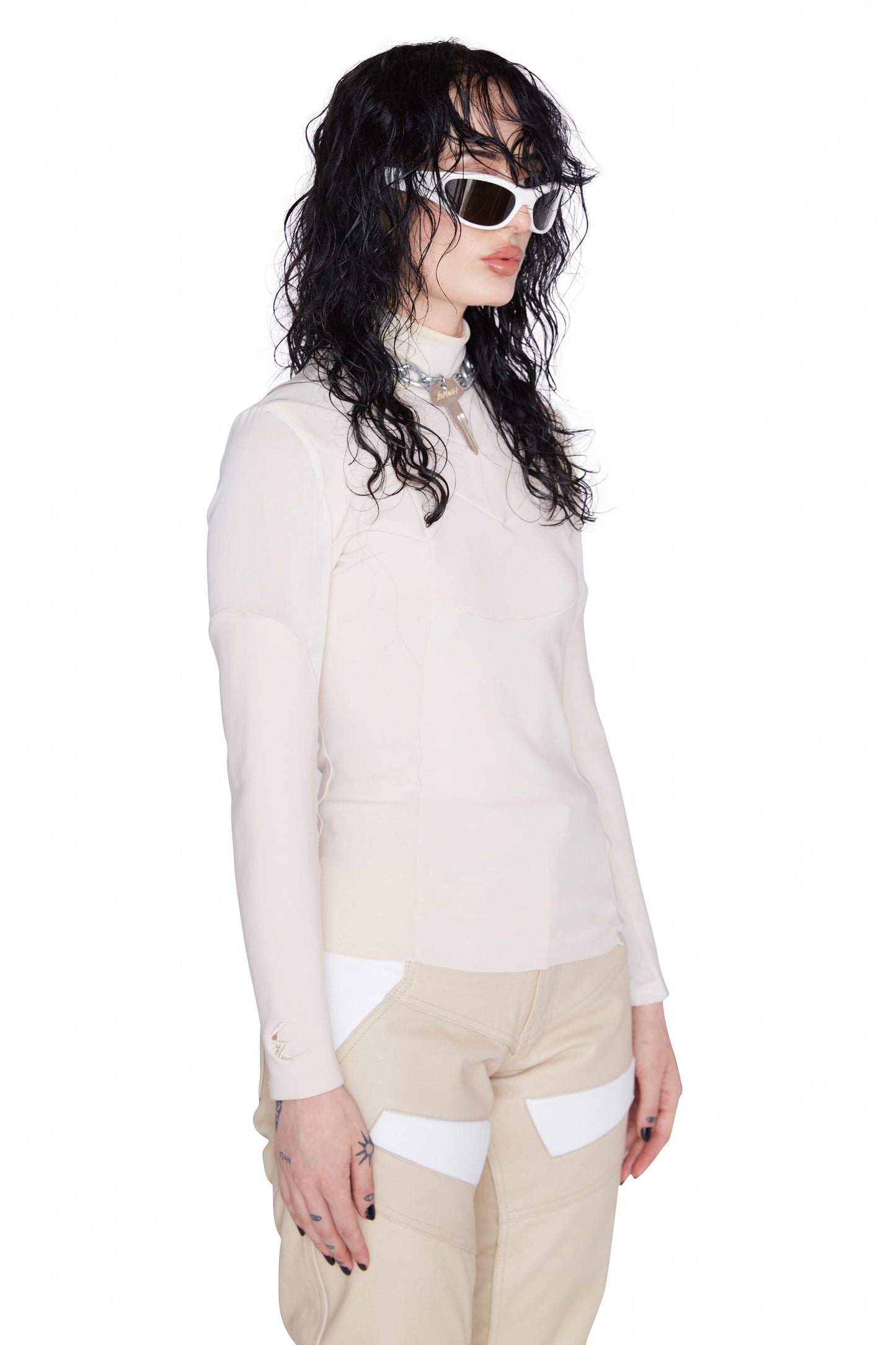 Camisa de malla para motociclista para mujer (color marfil)