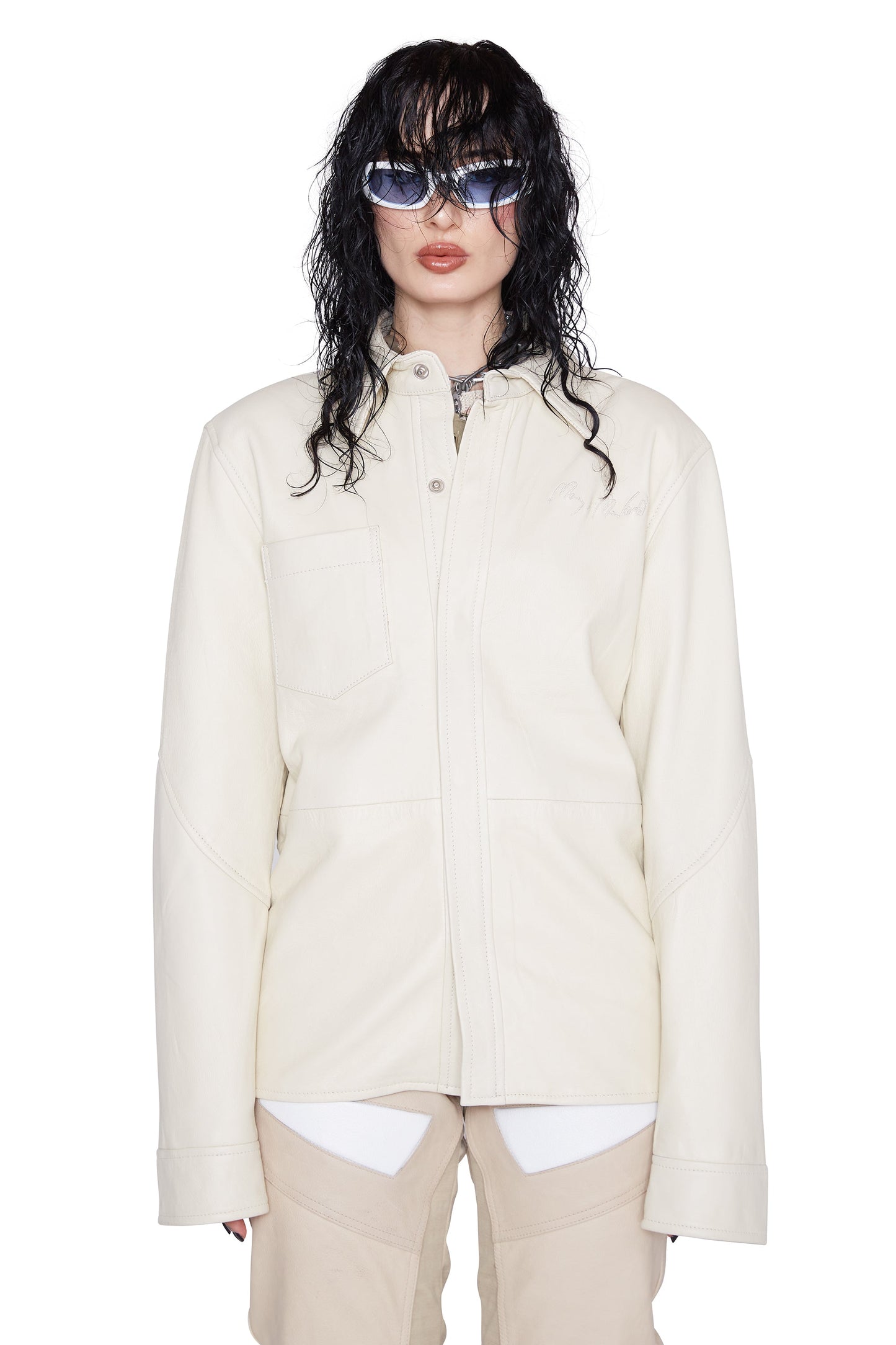 Crescent Embossed Leather Shirt (Dune)