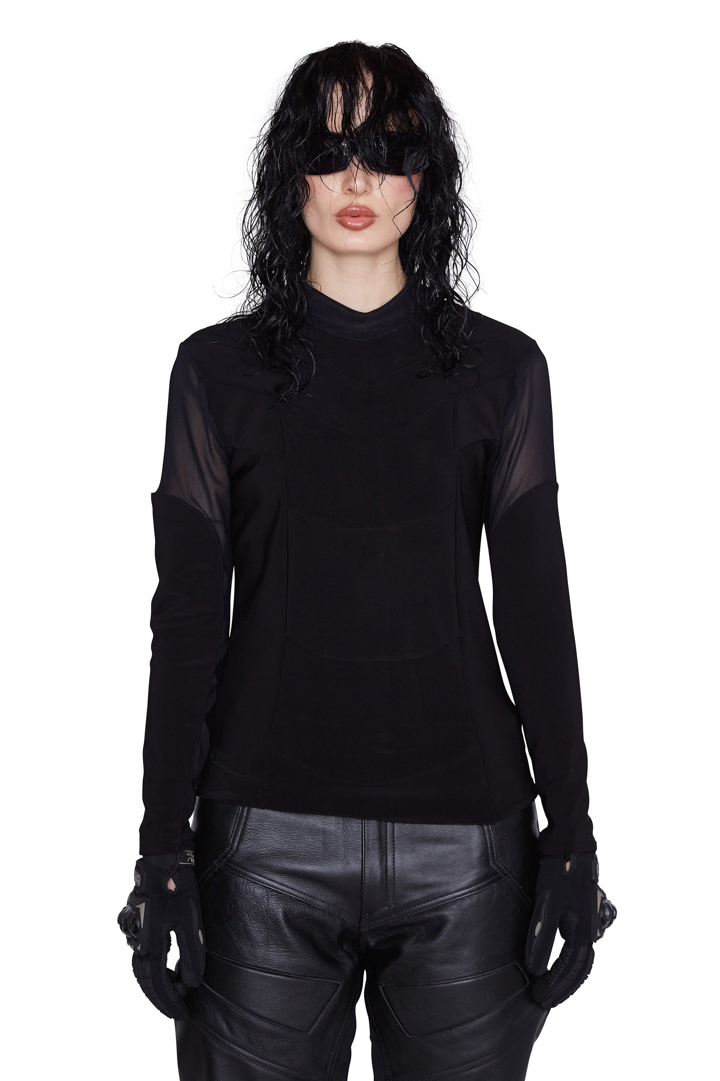 Camisa de malla para motociclista para mujer (negra)