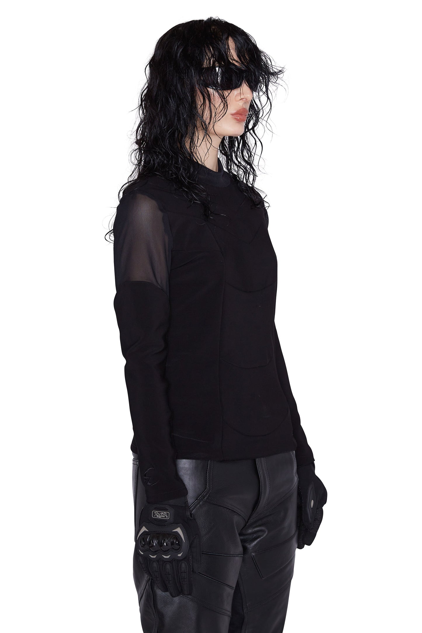 Camisa de malla para motociclista para mujer (negra)