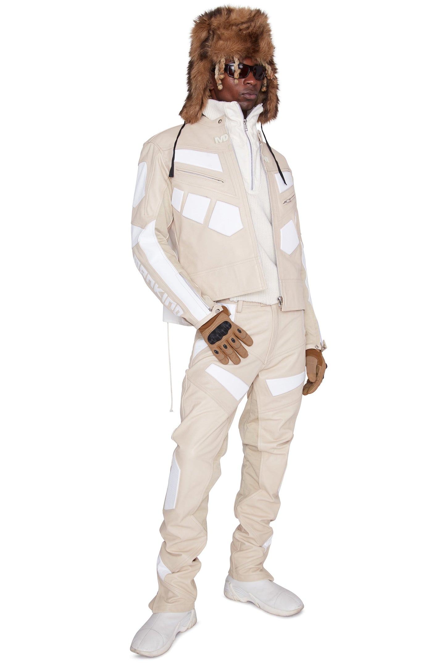 Moto-Leder-Rennjacke (Sand)