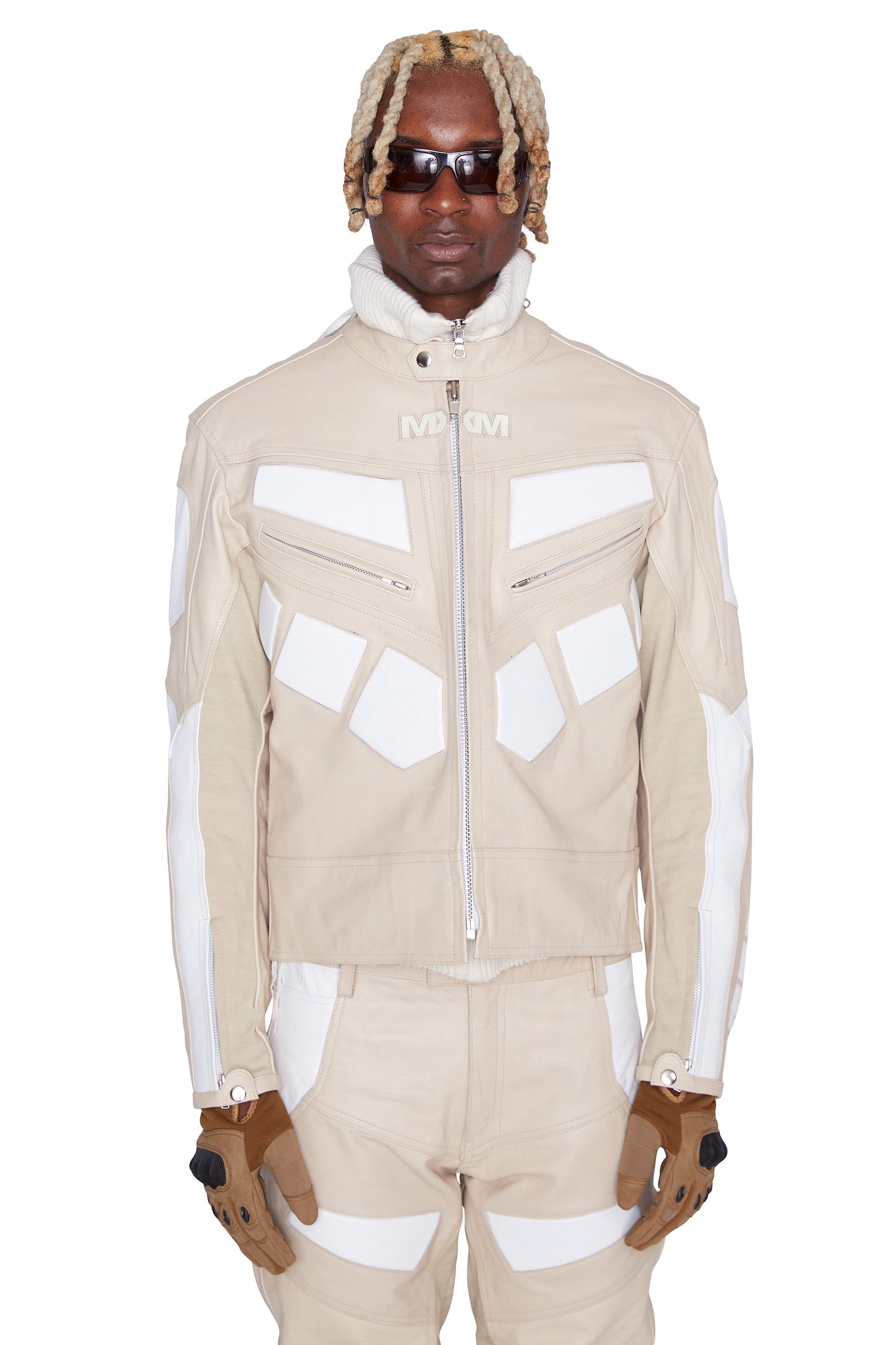 Moto-Leder-Rennjacke (Sand)
