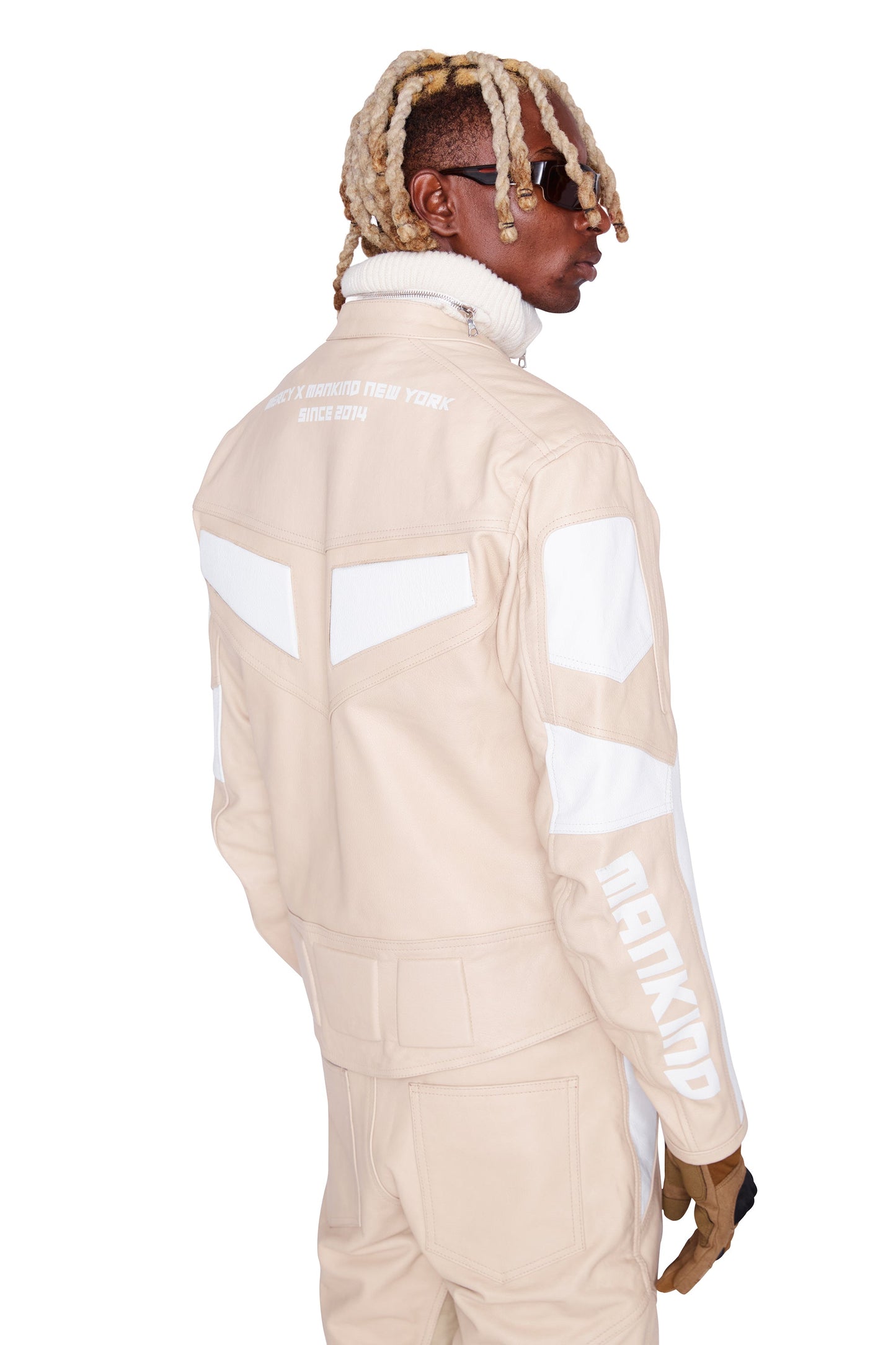 Moto-Leder-Rennjacke (Sand)