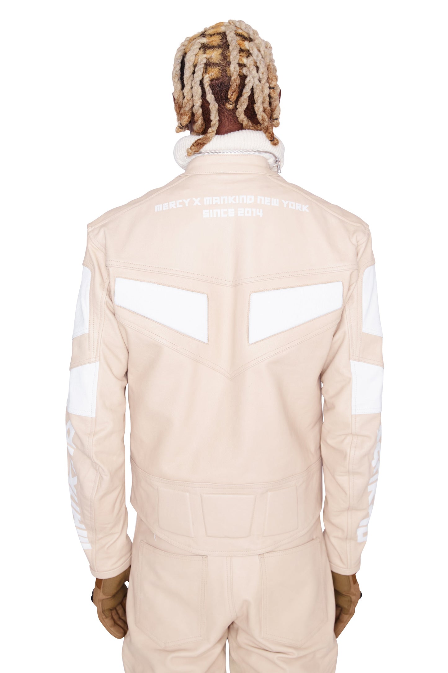 Moto-Leder-Rennjacke (Sand)