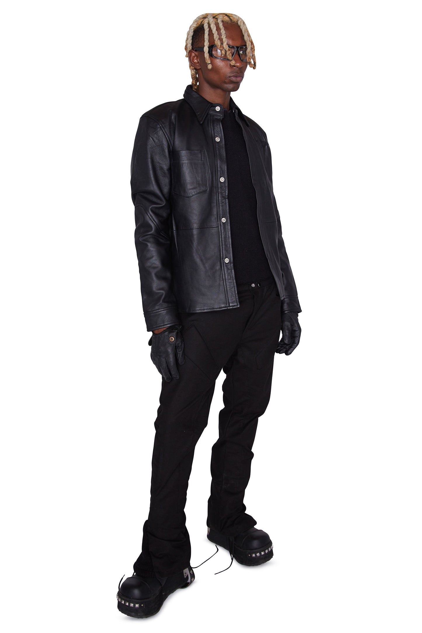 Camisa de cuero con relieve de media luna (negro)