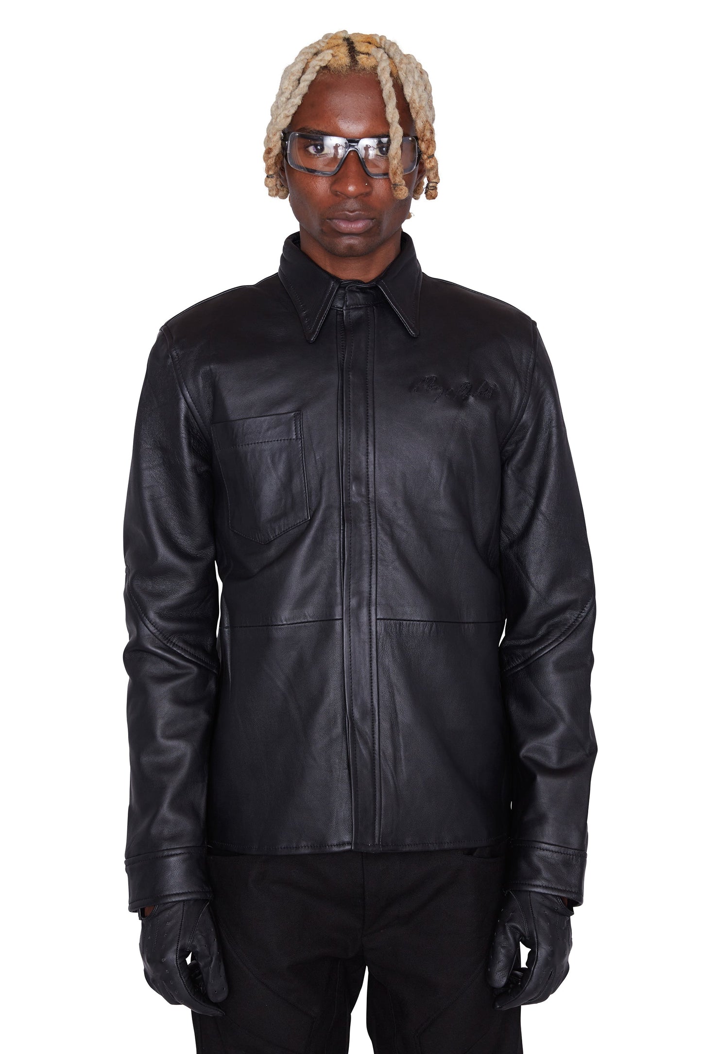 Camisa de cuero con relieve de media luna (negro)