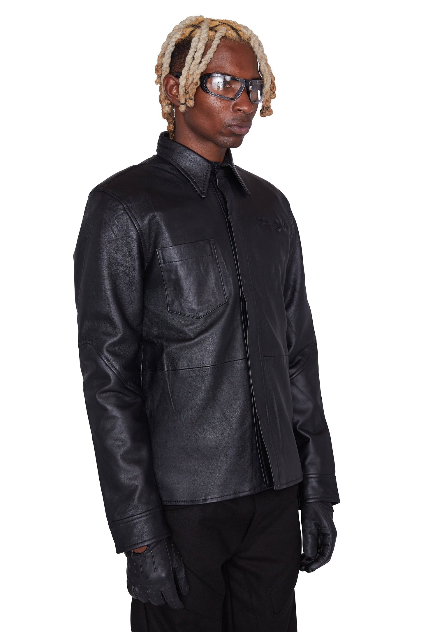 Camisa de cuero con relieve de media luna (negro)