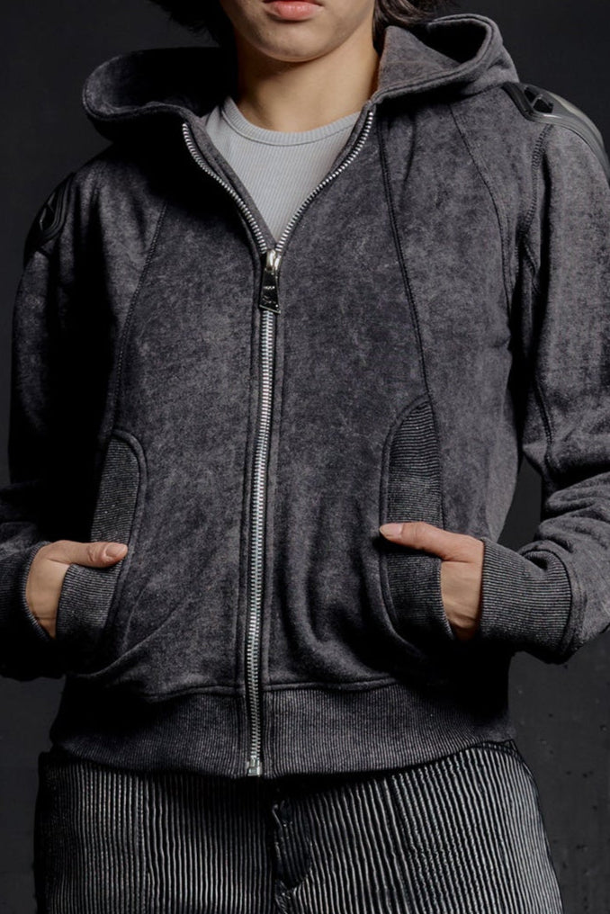 "RÙH" Paneled Zip Up Hoodie (Acid)