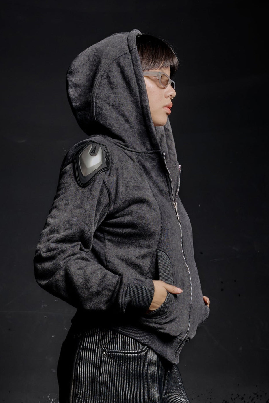 "RÙH" Paneled Zip Up Hoodie (Acid)