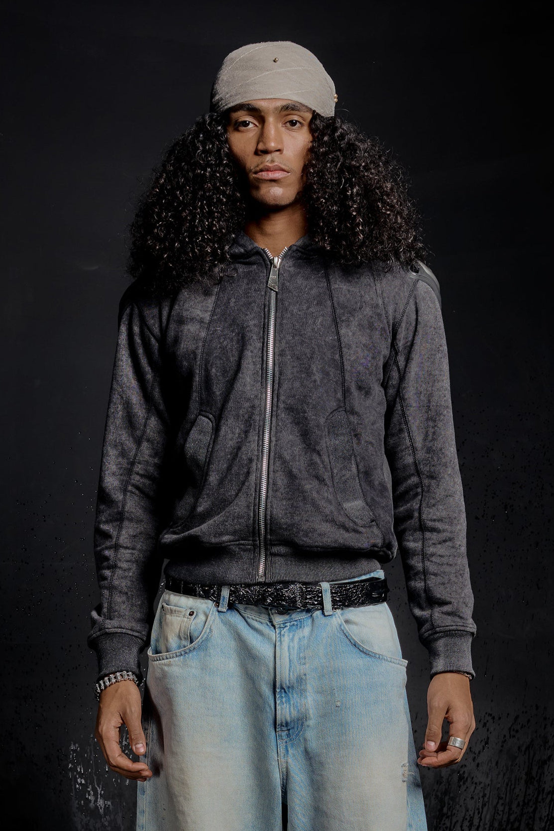 "RÙH" Paneled Zip Up Hoodie (Acid)