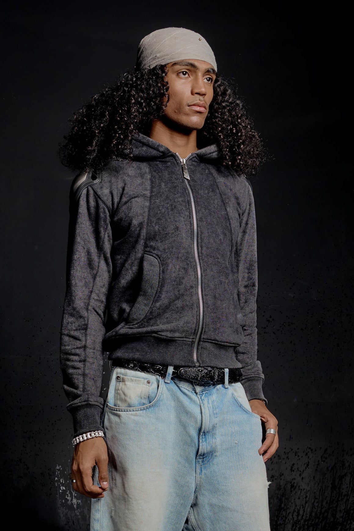 "RÙH" Paneled Zip Up Hoodie (Acid)