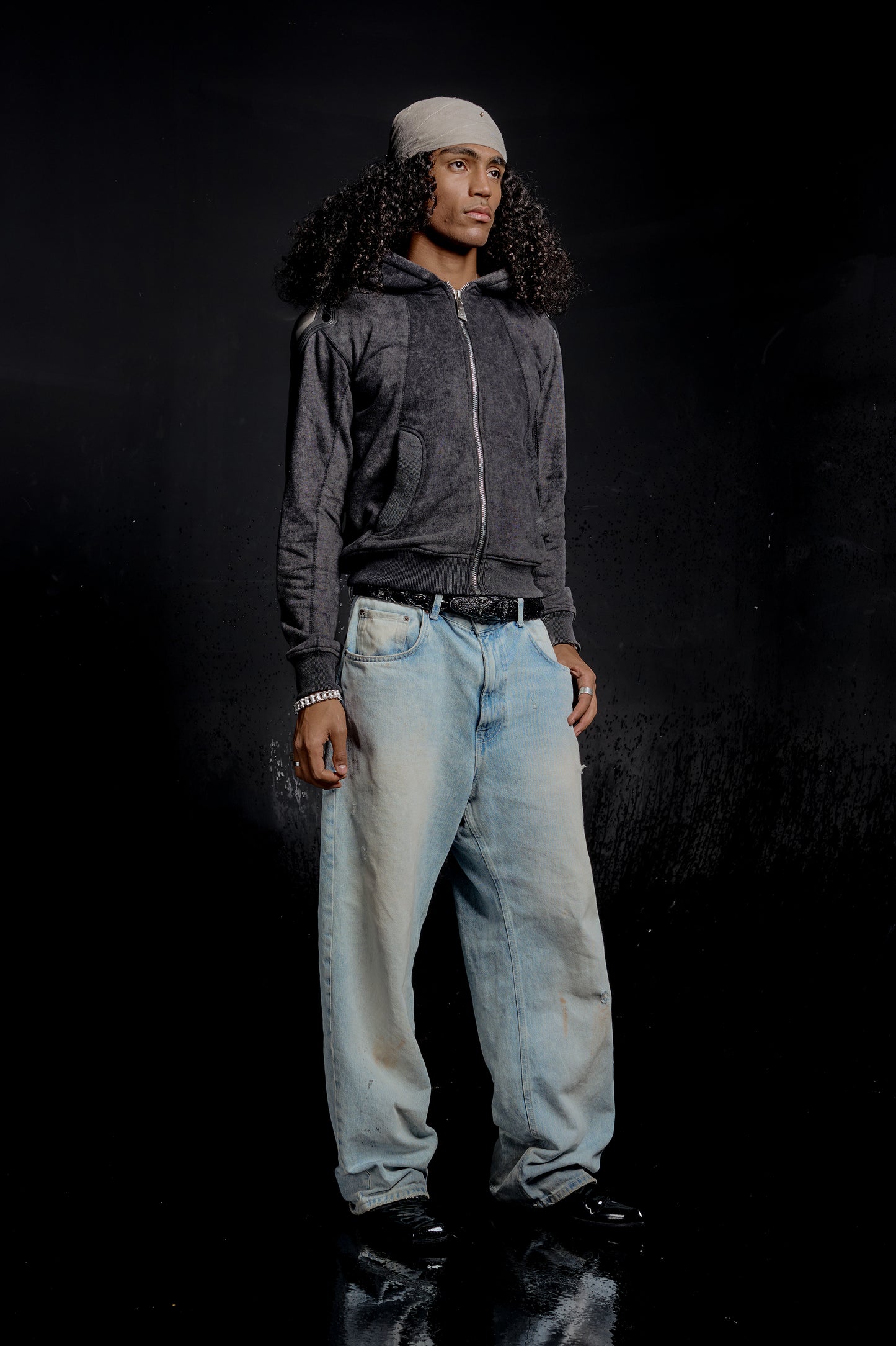 "RÙH" Paneled Zip Up Hoodie (Acid)