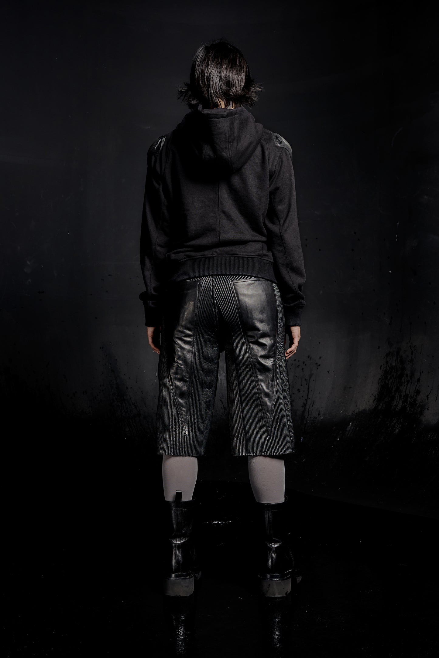 "RÙH" Paneled Zip Up Hoodie (Black)