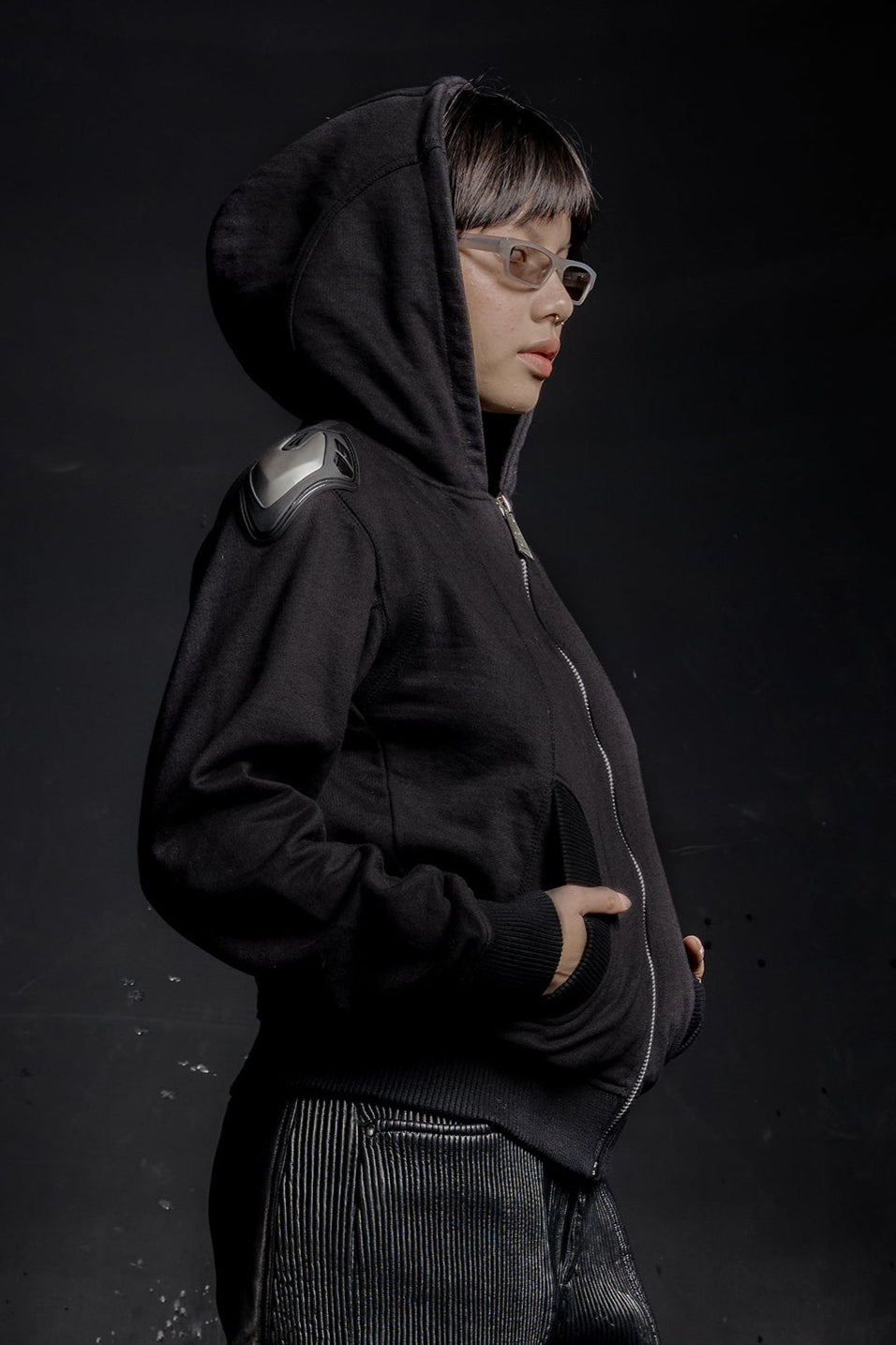 "RÙH" Paneled Zip Up Hoodie (Black)
