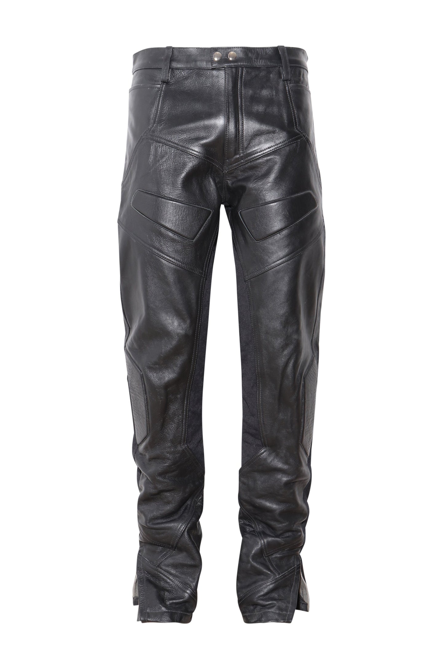 Pantalón de cuero para motociclista (negro)