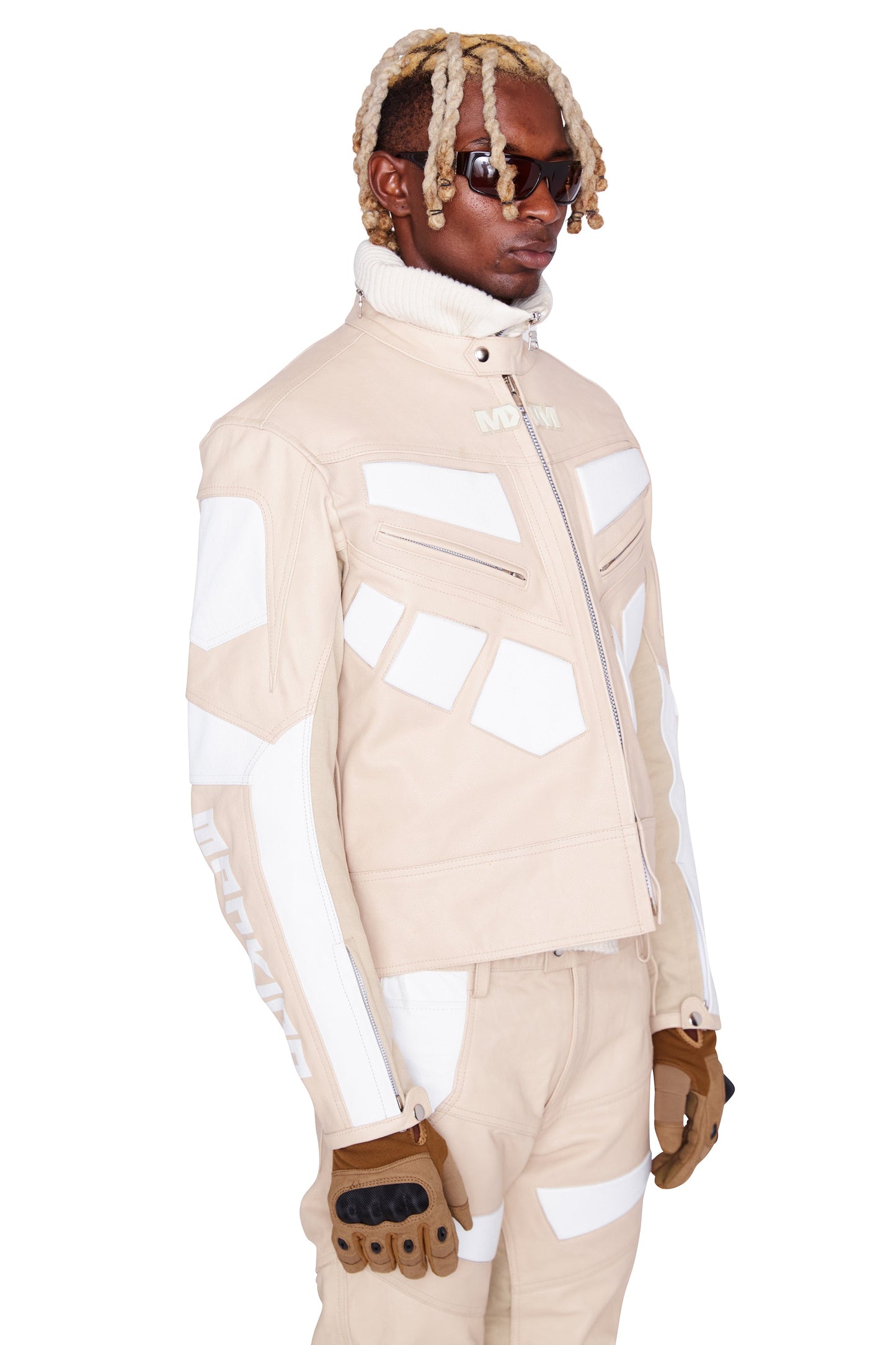 Chaqueta de cuero para motociclista (arena)
